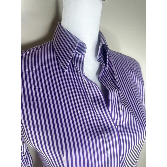 Charles Tyrwhitt Woman Jermyn Street US Size 6 Purple Striped Button Down Shirt - Picture 3 of 13